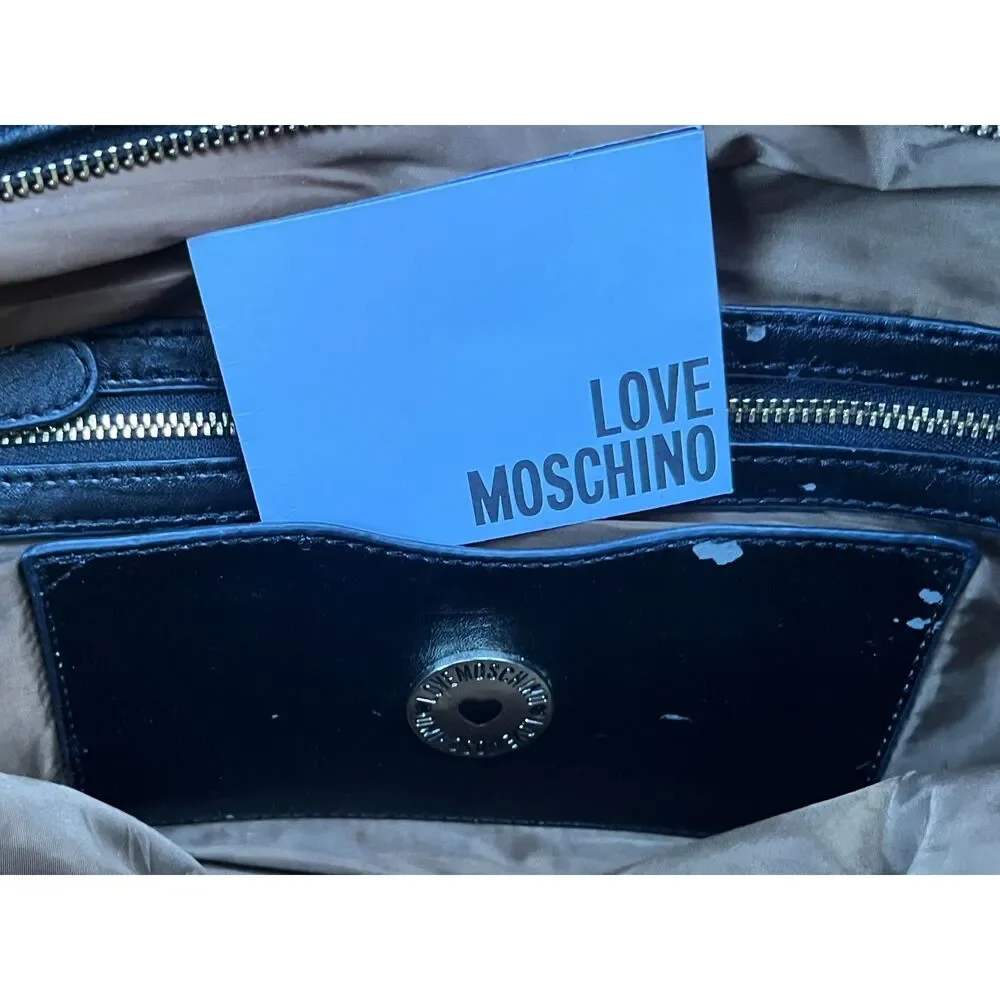 LOVE MOSCHINO Black Leather Tote Shoulder Hand Bag  Women's Size Medium